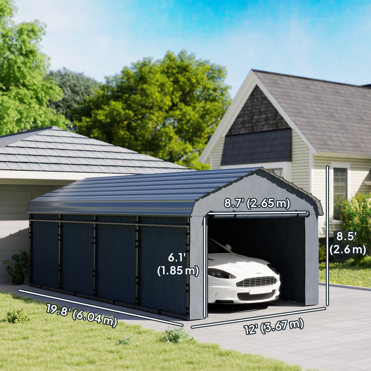12' x 20' Metal Carport - Heavy Duty Garage Dark Grey-Patio & Garden > Wedding & Events Tents > Car Shelters-DECOROLALA