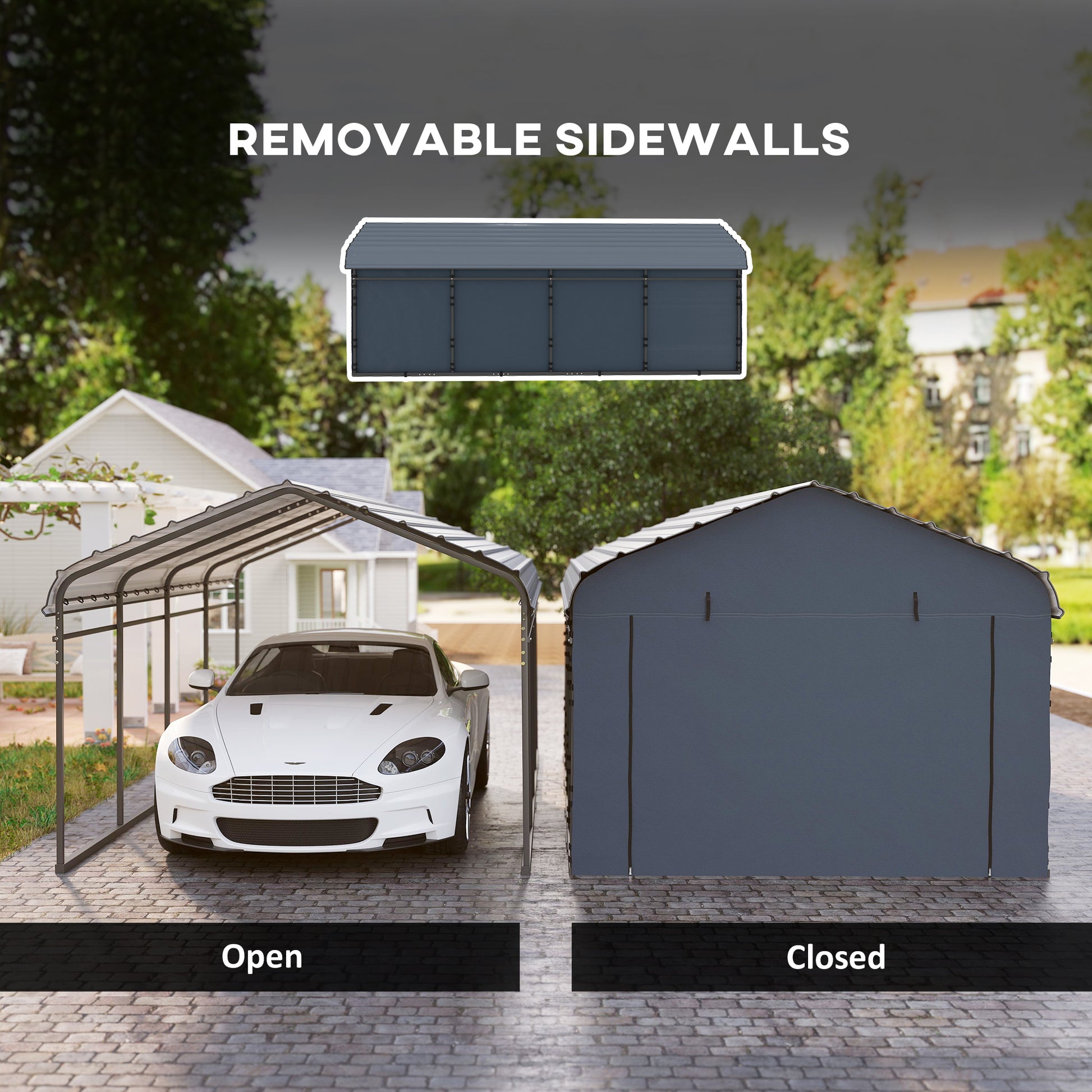 12' x 20' Metal Carport - Heavy Duty Garage Dark Grey-Patio & Garden > Wedding & Events Tents > Car Shelters-DECOROLALA