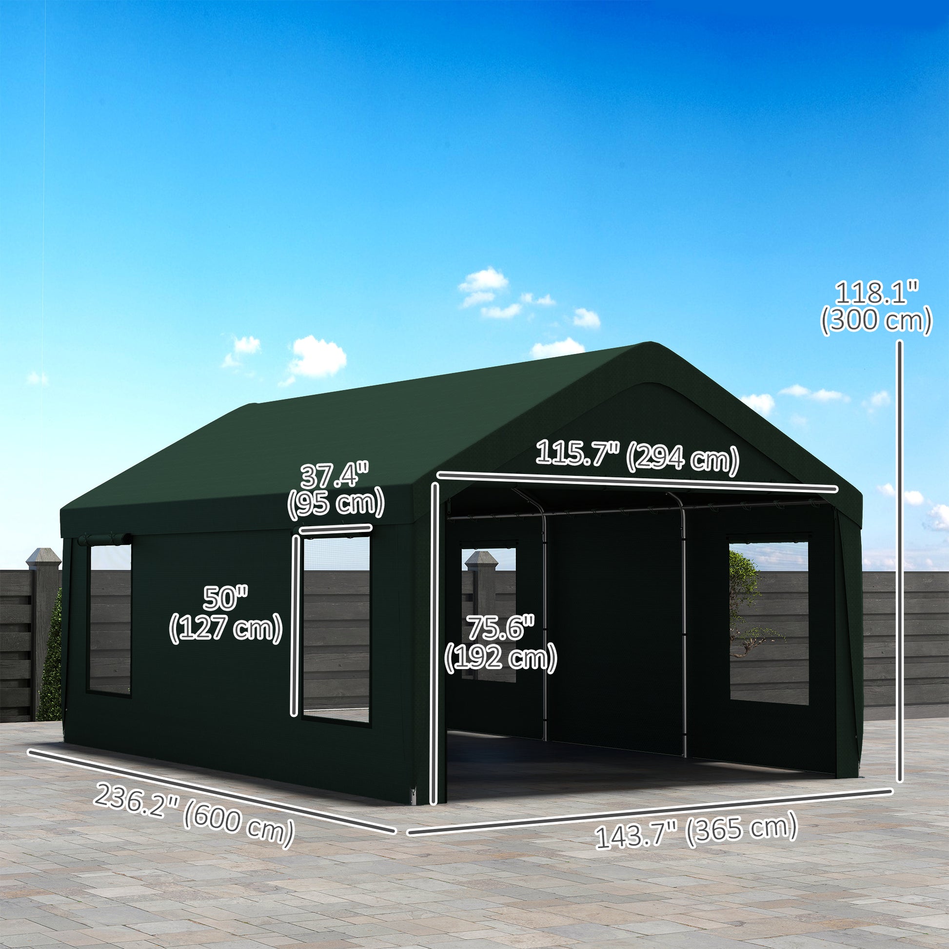 12' x 20' Portable Carport Garage - Dark Green-Patio & Garden > Wedding & Events Tents > Car Shelters-DECOROLALA