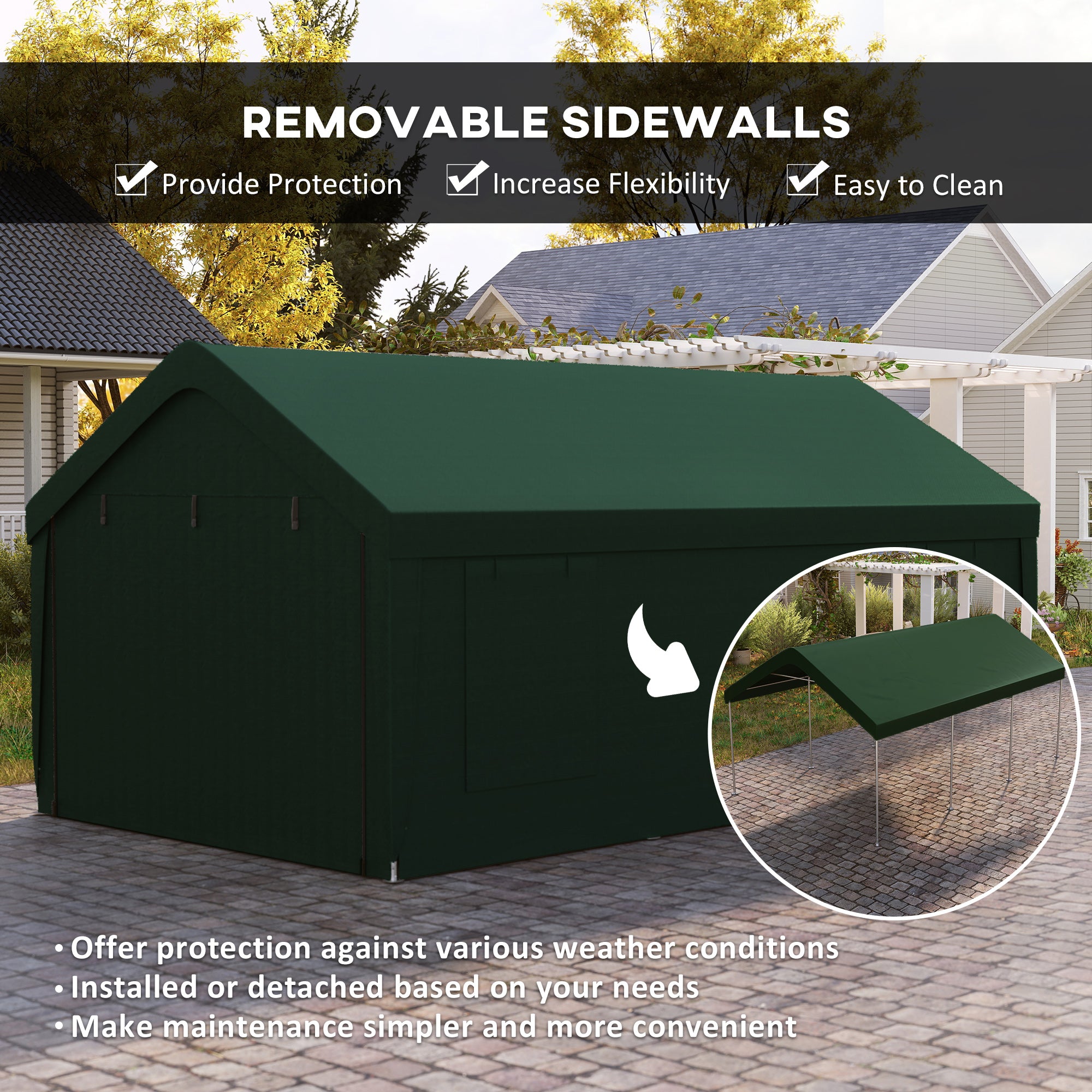 12' x 20' Portable Carport Garage - Dark Green-Patio & Garden > Wedding & Events Tents > Car Shelters-DECOROLALA