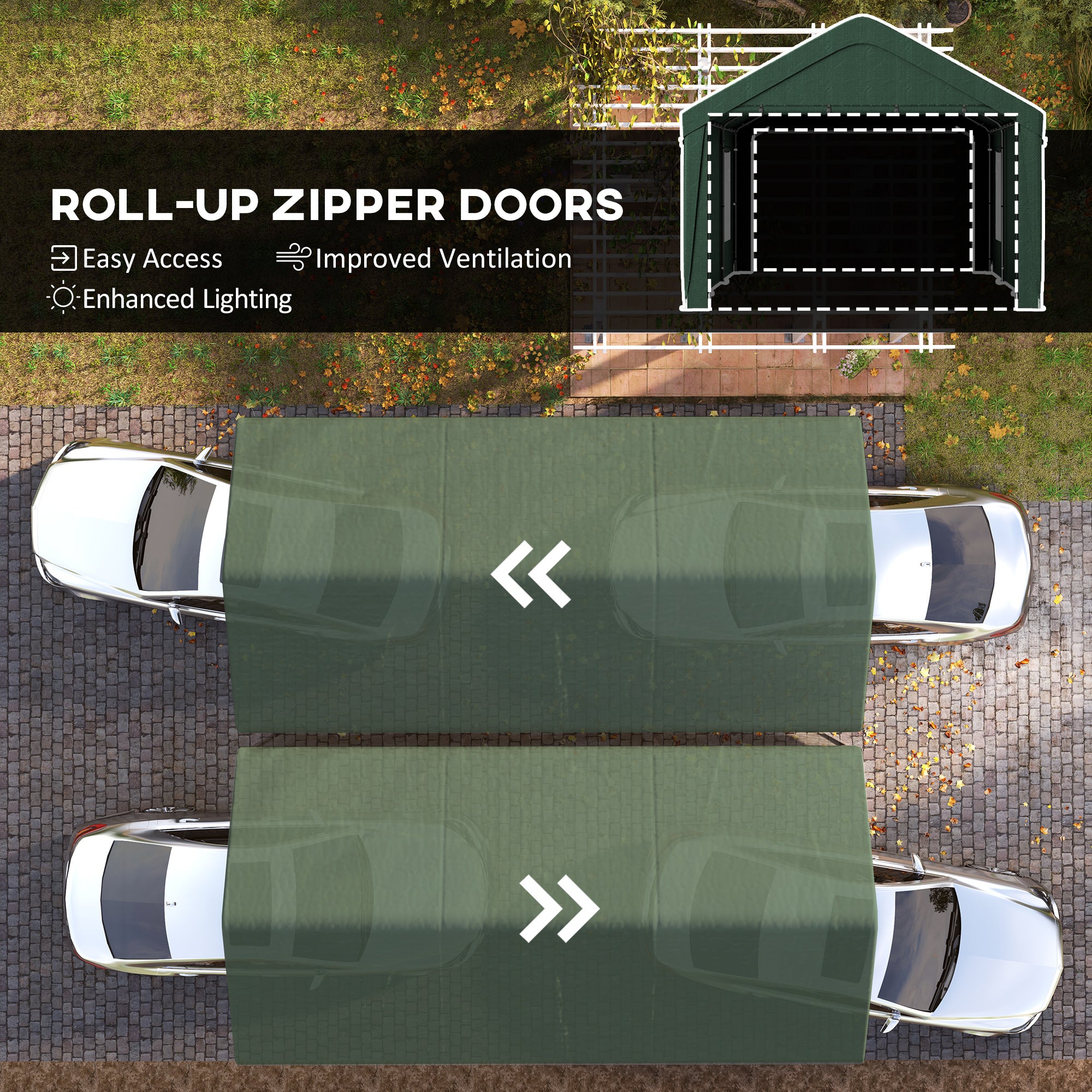 12' x 20' Portable Carport Garage - Dark Green-Patio & Garden > Wedding & Events Tents > Car Shelters-DECOROLALA