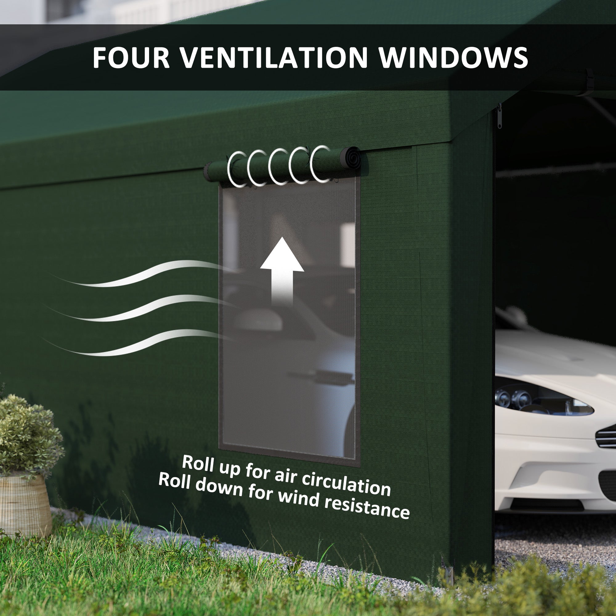 12' x 20' Portable Carport Garage - Dark Green-Patio & Garden > Wedding & Events Tents > Car Shelters-DECOROLALA