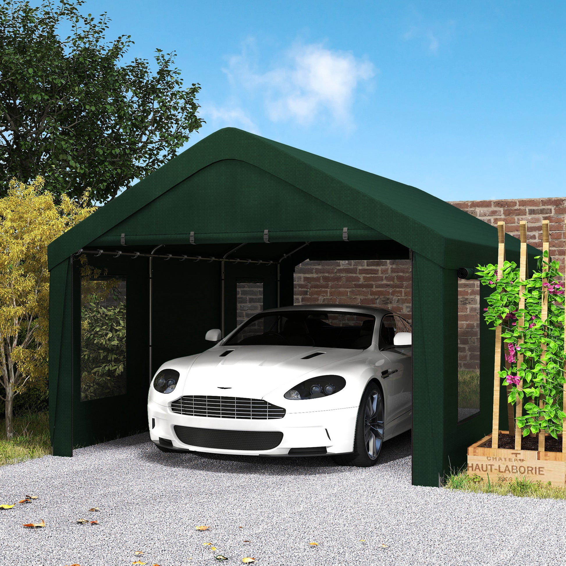 12' x 20' Portable Carport Garage - Dark Green-Patio & Garden > Wedding & Events Tents > Car Shelters-DECOROLALA