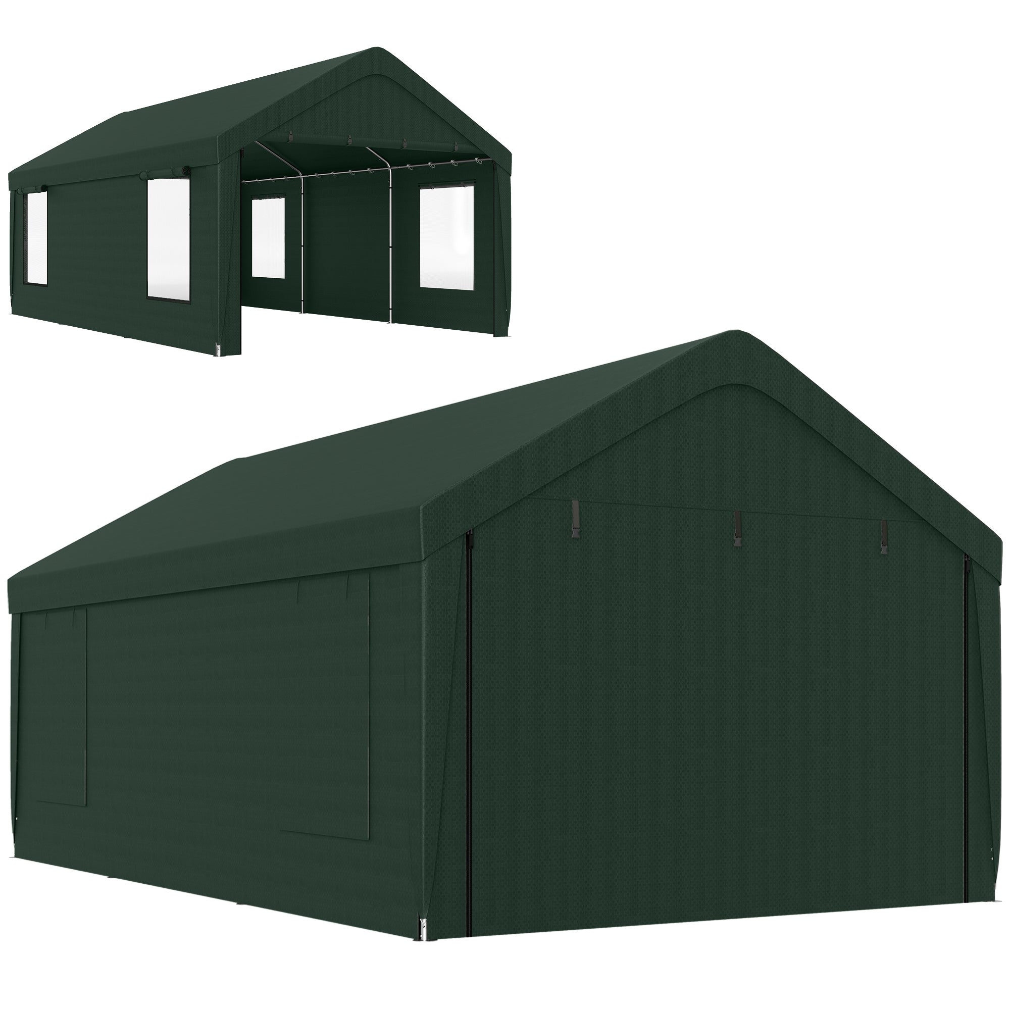 12' x 20' Portable Carport Garage - Dark Green-Patio & Garden > Wedding & Events Tents > Car Shelters-DECOROLALA