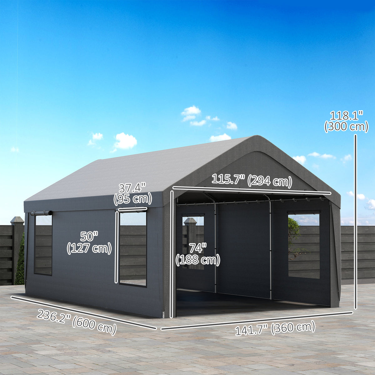 12' x 20' Portable Carport Garage - Dark Grey-Carports-DECOROLALA