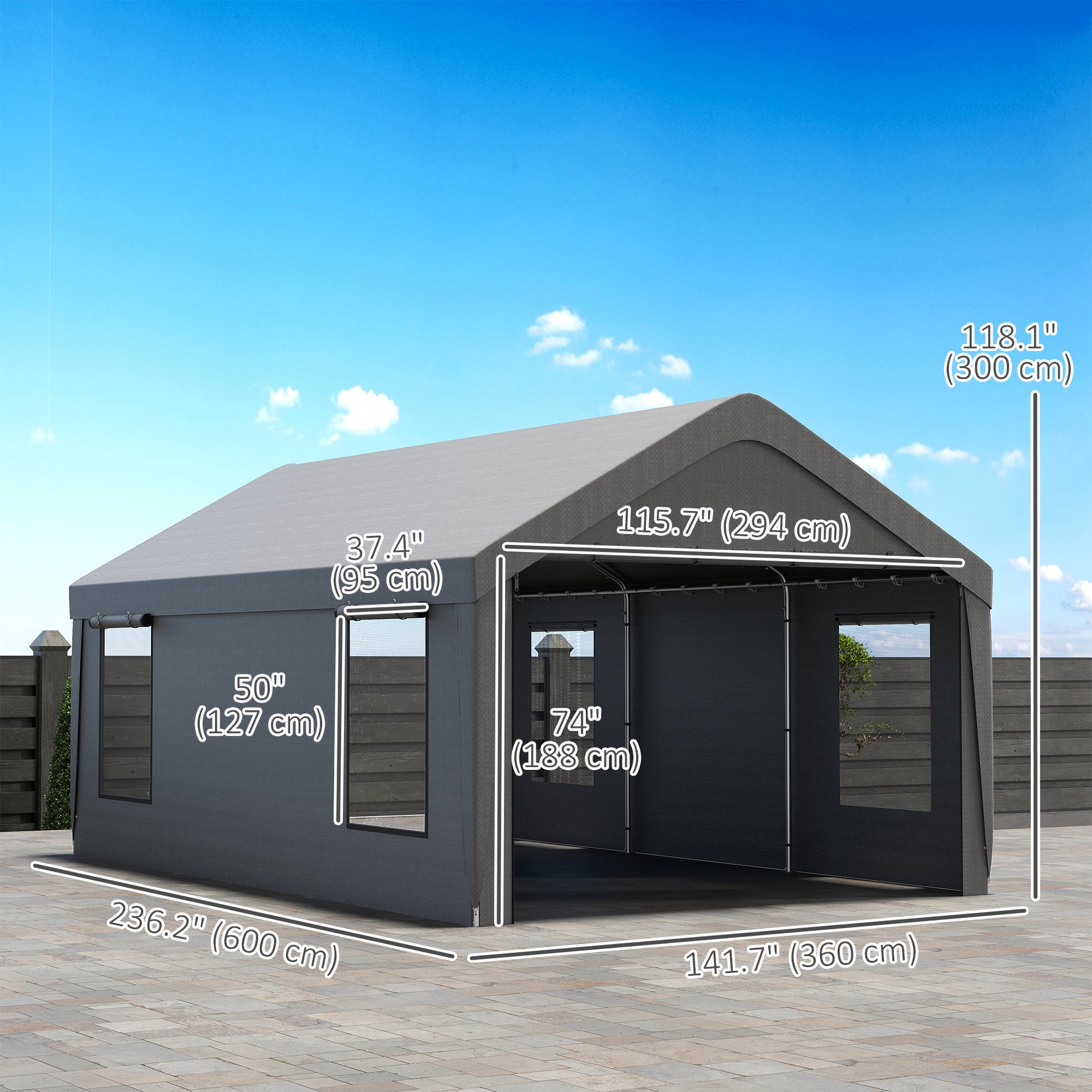 12' x 20' Portable Carport Garage - Dark Grey-Patio & Garden > Wedding & Events Tents > Car Shelters-DECOROLALA