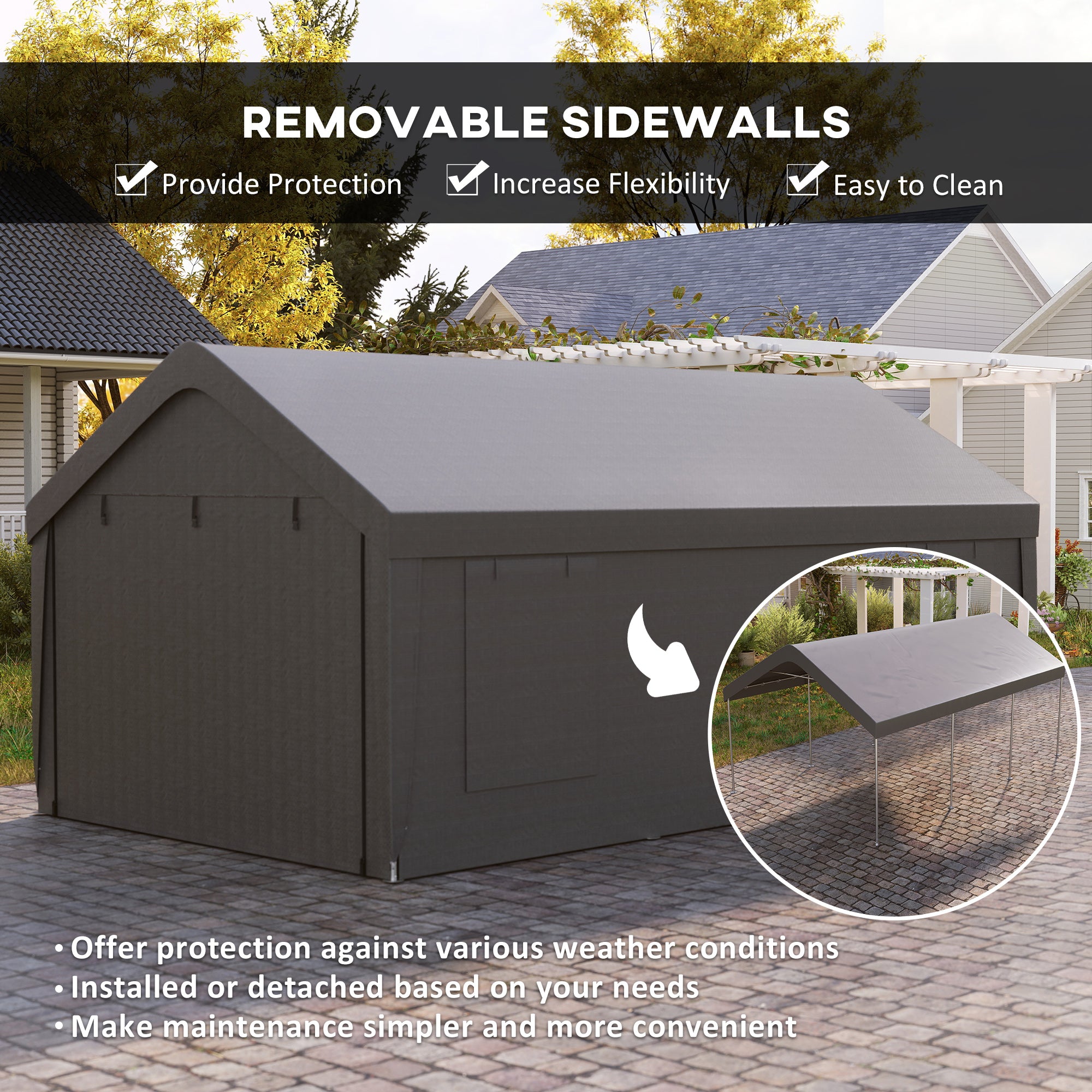 12' x 20' Portable Carport Garage - Dark Grey-Patio & Garden > Wedding & Events Tents > Car Shelters-DECOROLALA