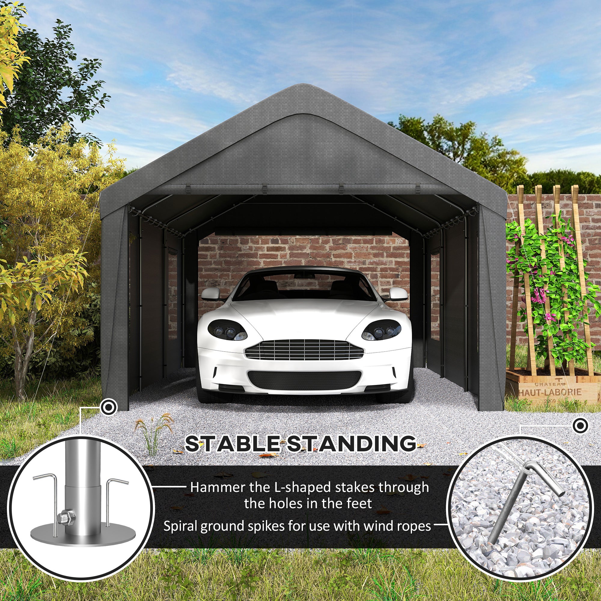 12' x 20' Portable Carport Garage - Dark Grey-Patio & Garden > Wedding & Events Tents > Car Shelters-DECOROLALA