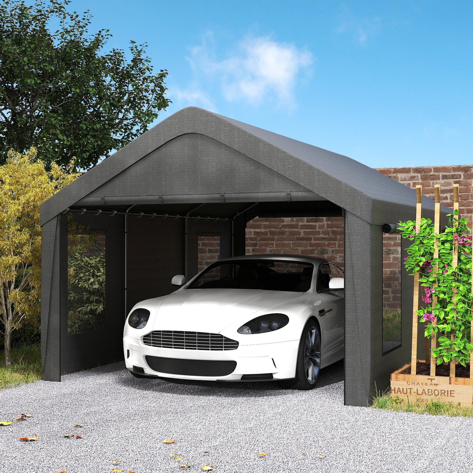 12' x 20' Portable Carport Garage - Dark Grey-Patio & Garden > Wedding & Events Tents > Car Shelters-DECOROLALA