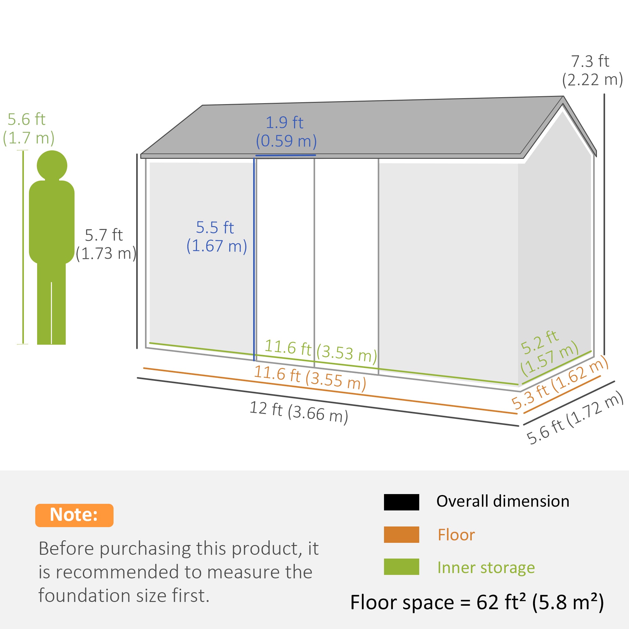12' x 5.5' Metal Garden Storage Shed - Dark Grey-Patio & Garden > Lawn & Garden > Sheds-DECOROLALA