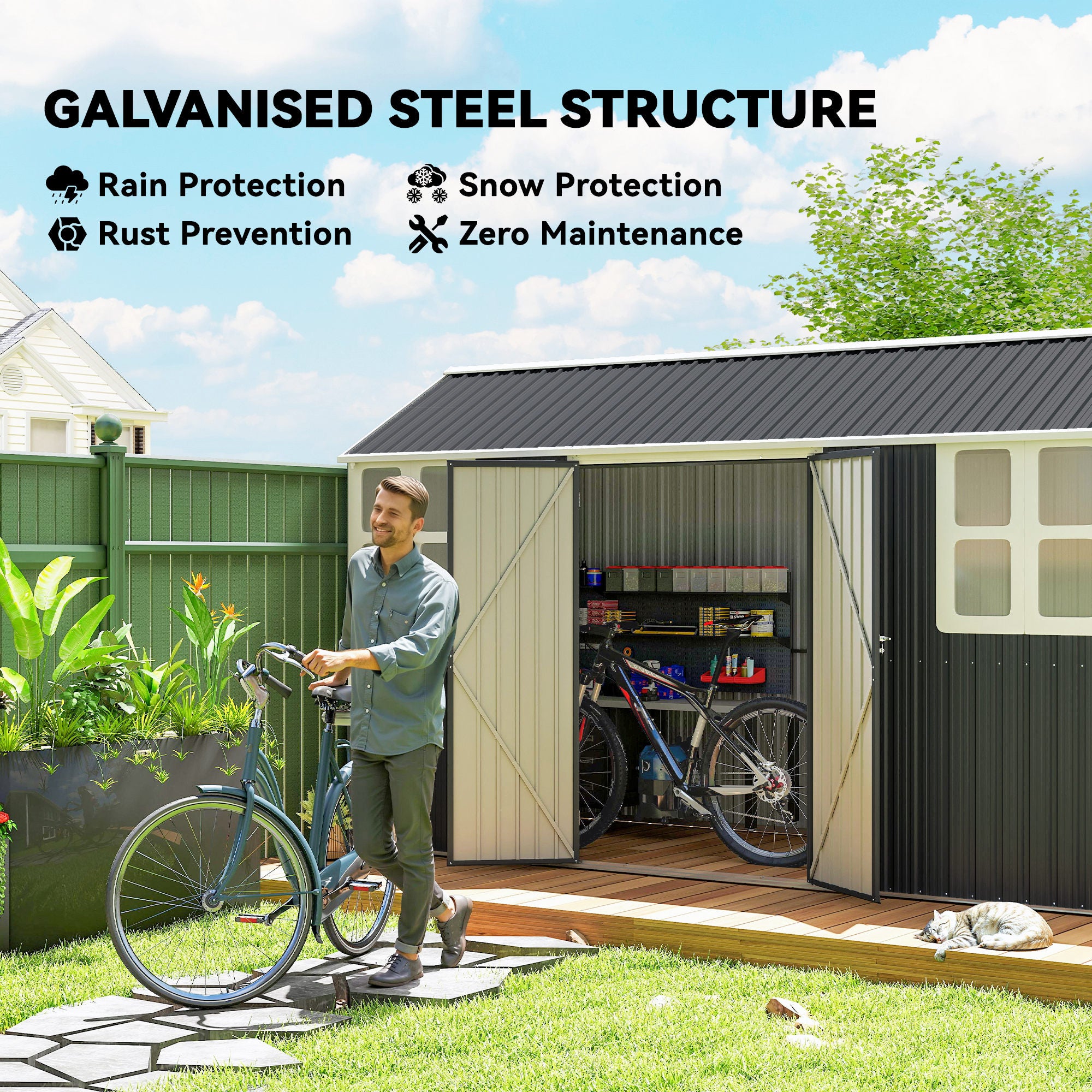 12' x 5.5' Metal Garden Storage Shed - Dark Grey-Patio & Garden > Lawn & Garden > Sheds-DECOROLALA