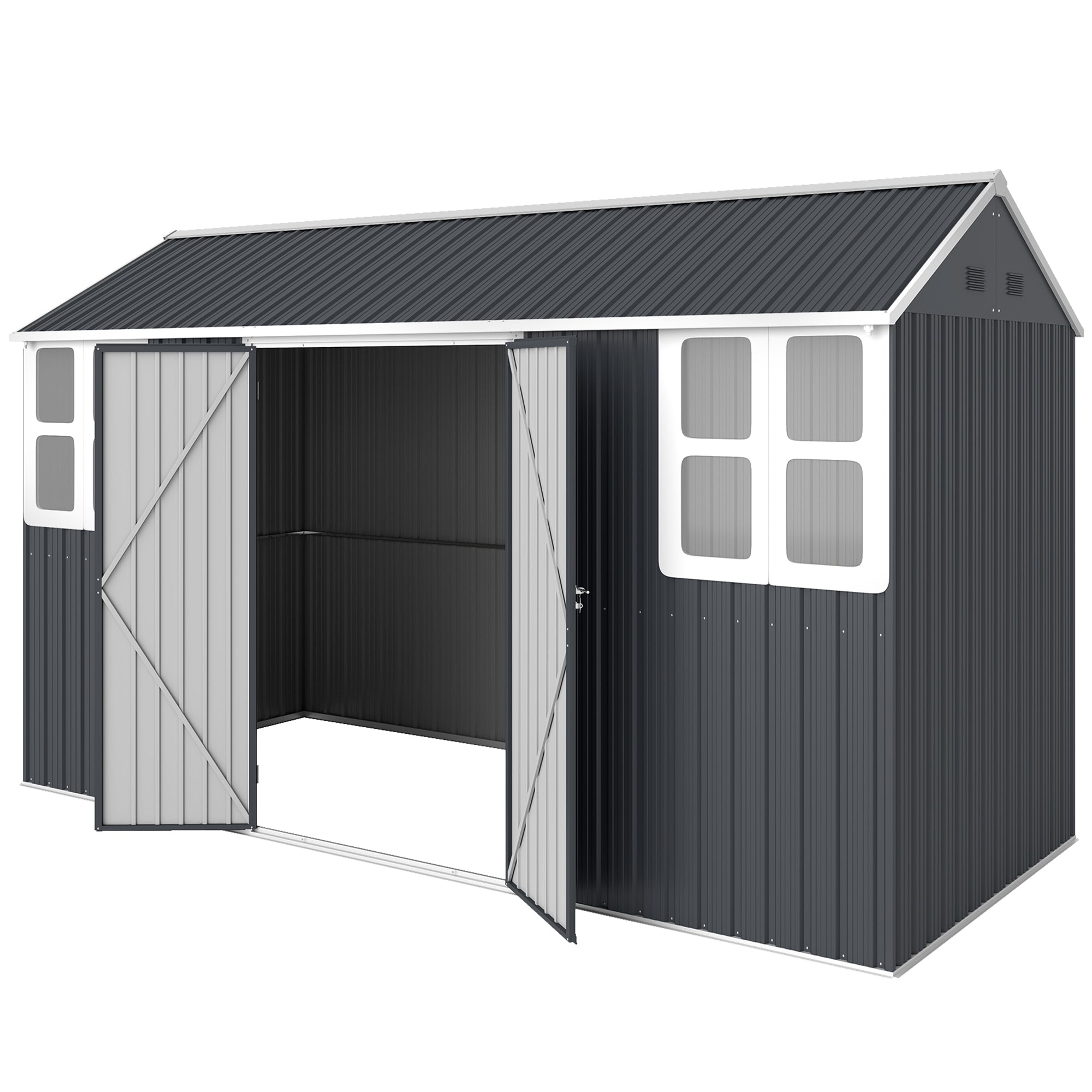 12' x 5.5' Metal Garden Storage Shed - Dark Grey-Patio & Garden > Lawn & Garden > Sheds-DECOROLALA