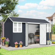 12' x 5.5' Metal Garden Storage Shed - Dark Grey-Patio & Garden > Lawn & Garden > Sheds-DECOROLALA