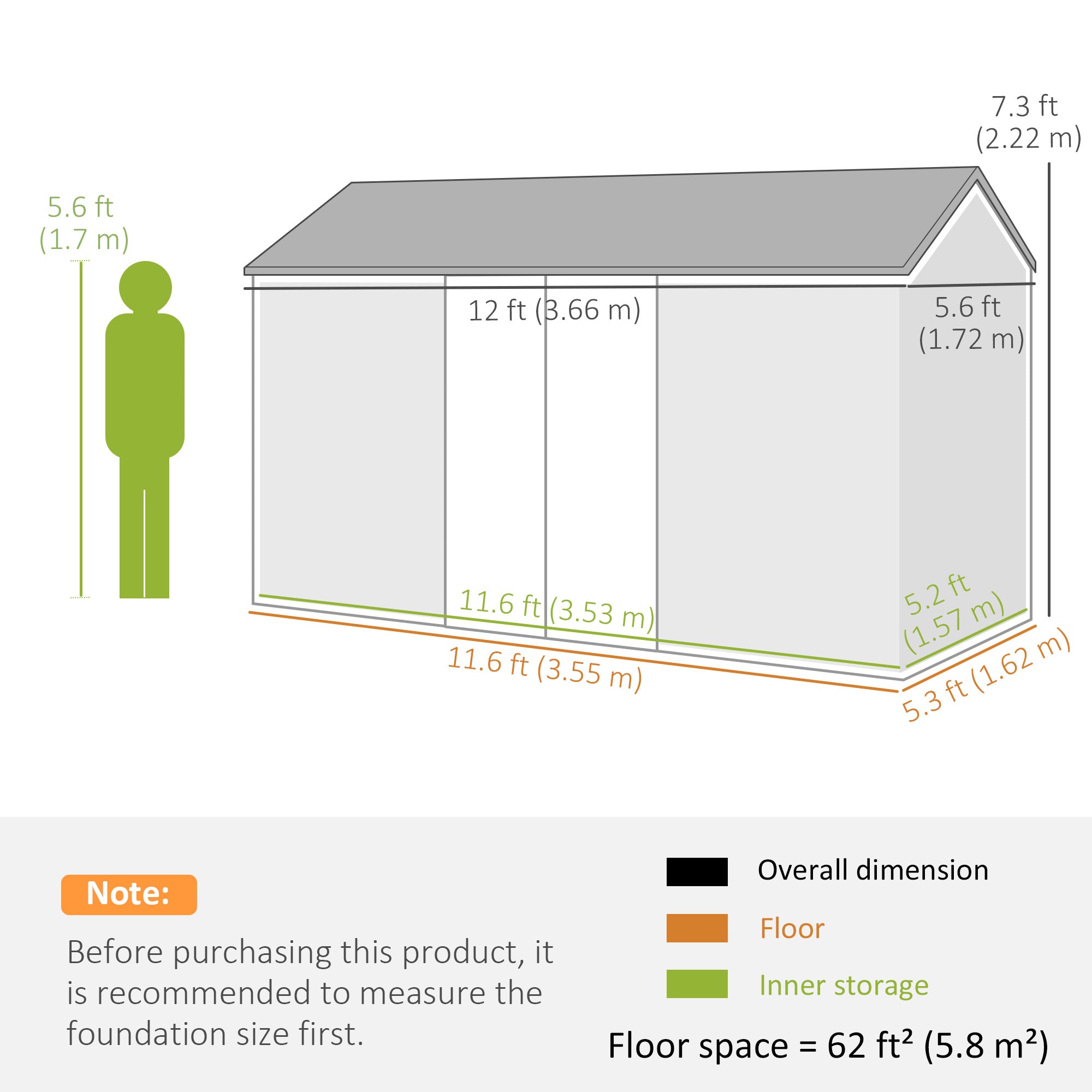 12' x 5.5' Metal Garden Storage Shed - Green Galvanized Steel-Patio & Garden > Lawn & Garden > Sheds-DECOROLALA