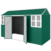 12' x 5.5' Metal Garden Storage Shed - Green Galvanized Steel-Patio & Garden > Lawn & Garden > Sheds-DECOROLALA