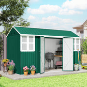 12' x 5.5' Metal Garden Storage Shed - Green Galvanized Steel-Patio & Garden > Lawn & Garden > Sheds-DECOROLALA
