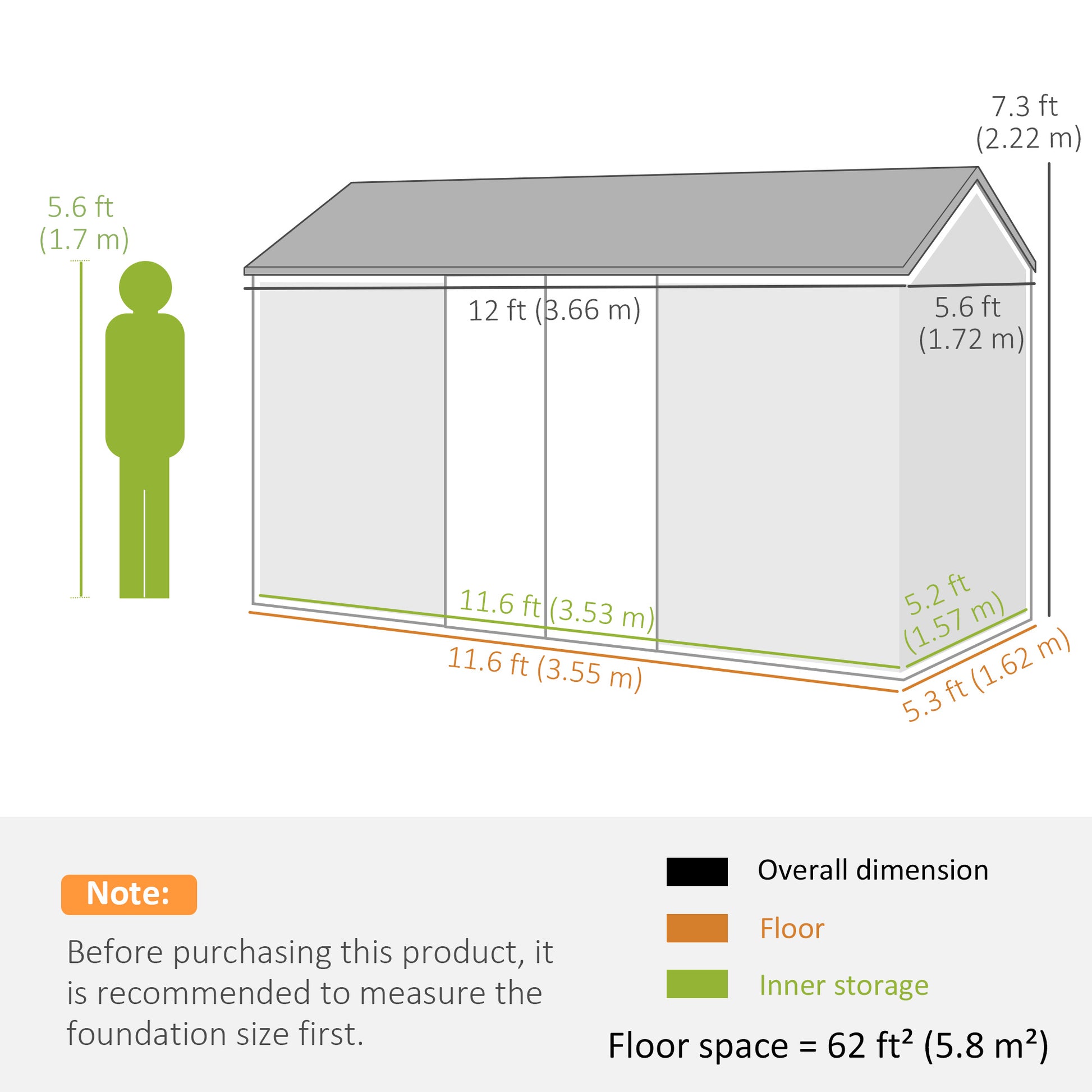 12' x 5.5' Metal Garden Storage Shed - Light Grey-Patio & Garden > Lawn & Garden > Sheds-DECOROLALA