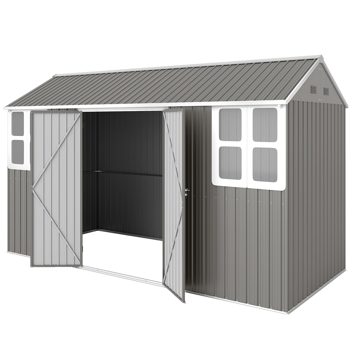 12' x 5.5' Metal Garden Storage Shed - Light Grey-Patio & Garden > Lawn & Garden > Sheds-DECOROLALA