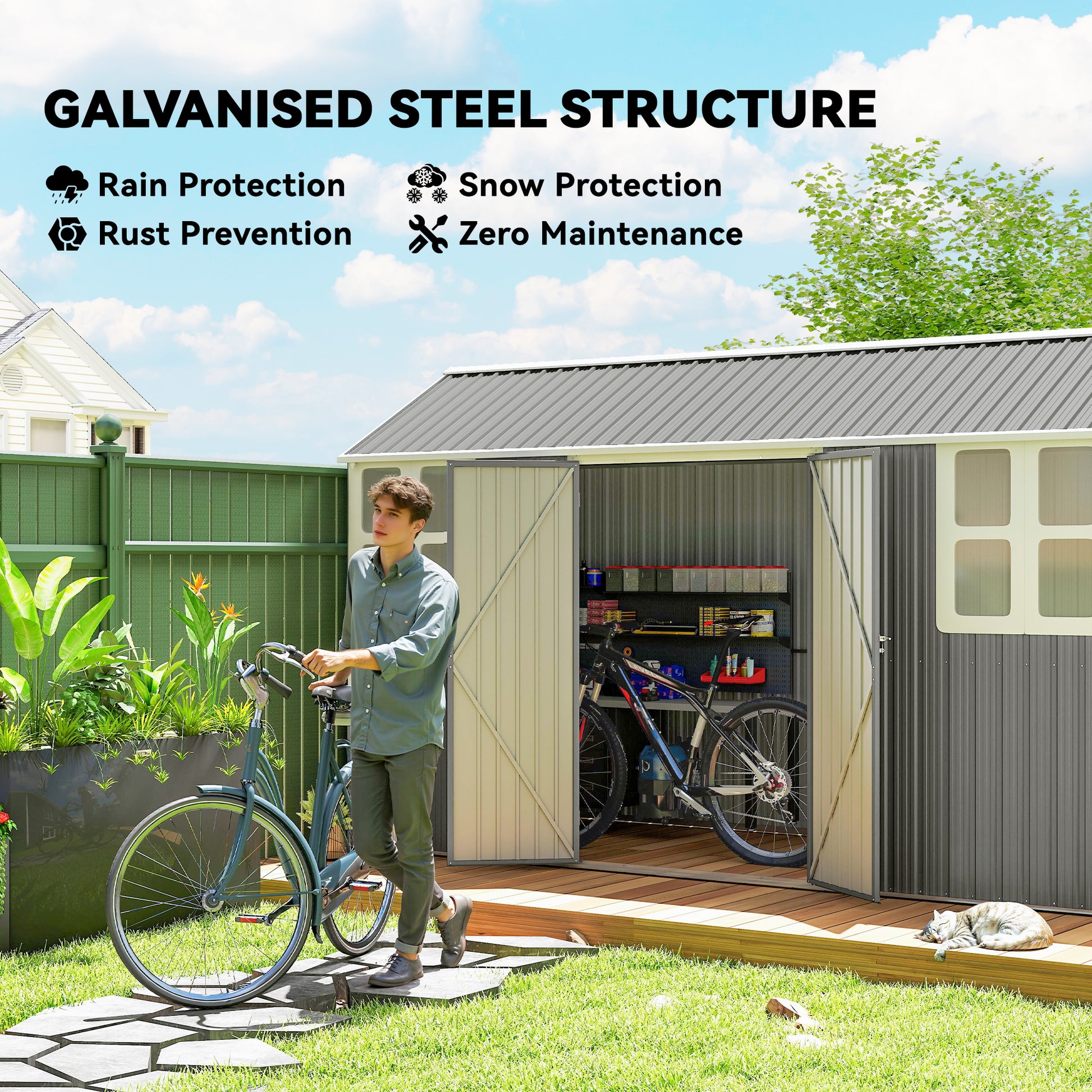 12' x 5.5' Metal Garden Storage Shed - Light Grey-Patio & Garden > Lawn & Garden > Sheds-DECOROLALA