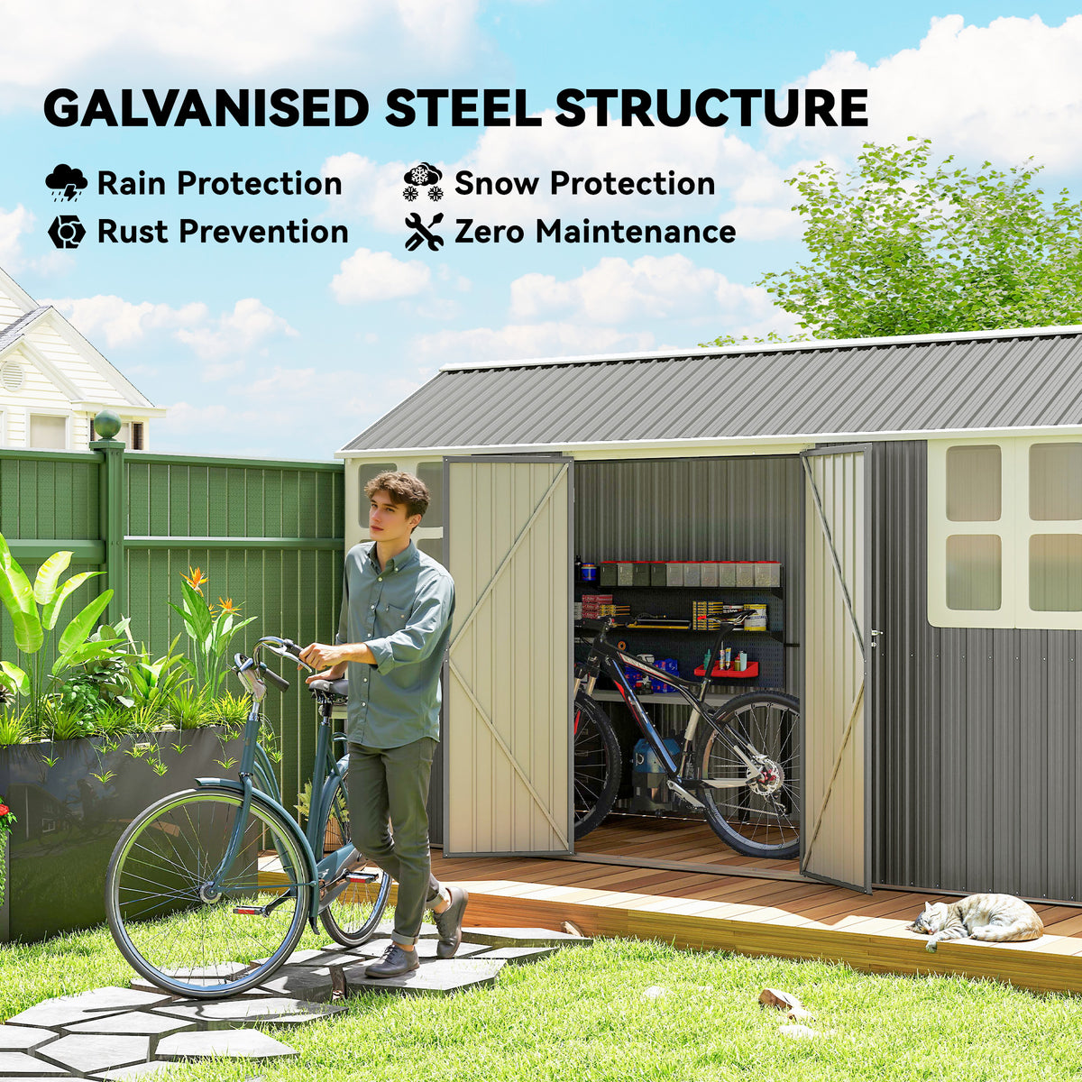 12' x 5.5' Metal Garden Storage Shed - Light Grey-Patio & Garden > Lawn & Garden > Sheds-DECOROLALA