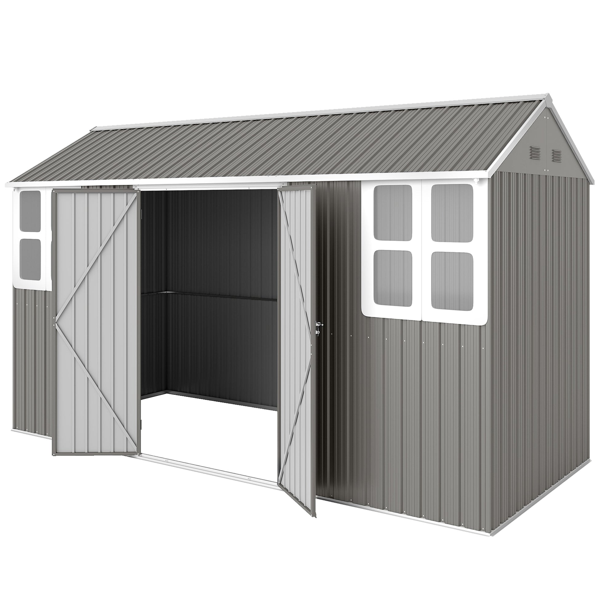 12' x 5.5' Metal Garden Storage Shed - Light Grey-Patio & Garden > Lawn & Garden > Sheds-DECOROLALA