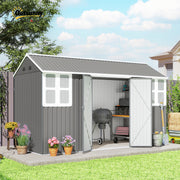 12' x 5.5' Metal Garden Storage Shed - Light Grey-Patio & Garden > Lawn & Garden > Sheds-DECOROLALA