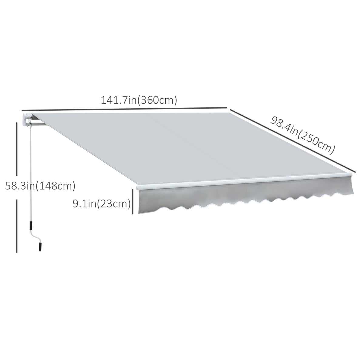 12' x 8' Retractable Awning Patio Awnings Sun Shade Shelter with Manual Crank Handle, UV & Water-Resistant Fabric and Aluminum Frame for Deck Balcony Yard, Grey-Patio Awnings-DECOROLALA