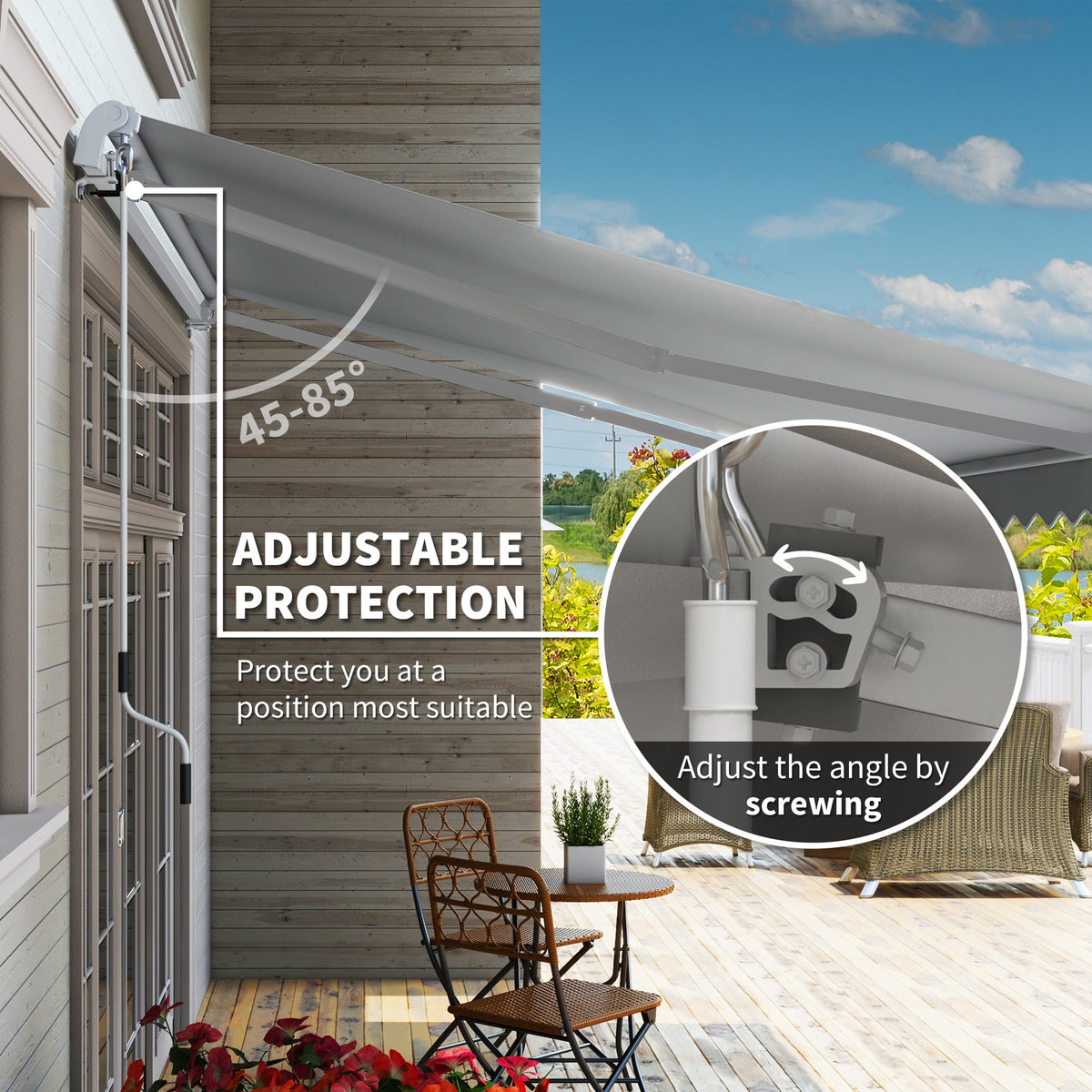12' x 8' Retractable Awning Patio Awnings Sun Shade Shelter with Manual Crank Handle, UV & Water-Resistant Fabric and Aluminum Frame for Deck Balcony Yard, Grey-Patio Awnings-DECOROLALA