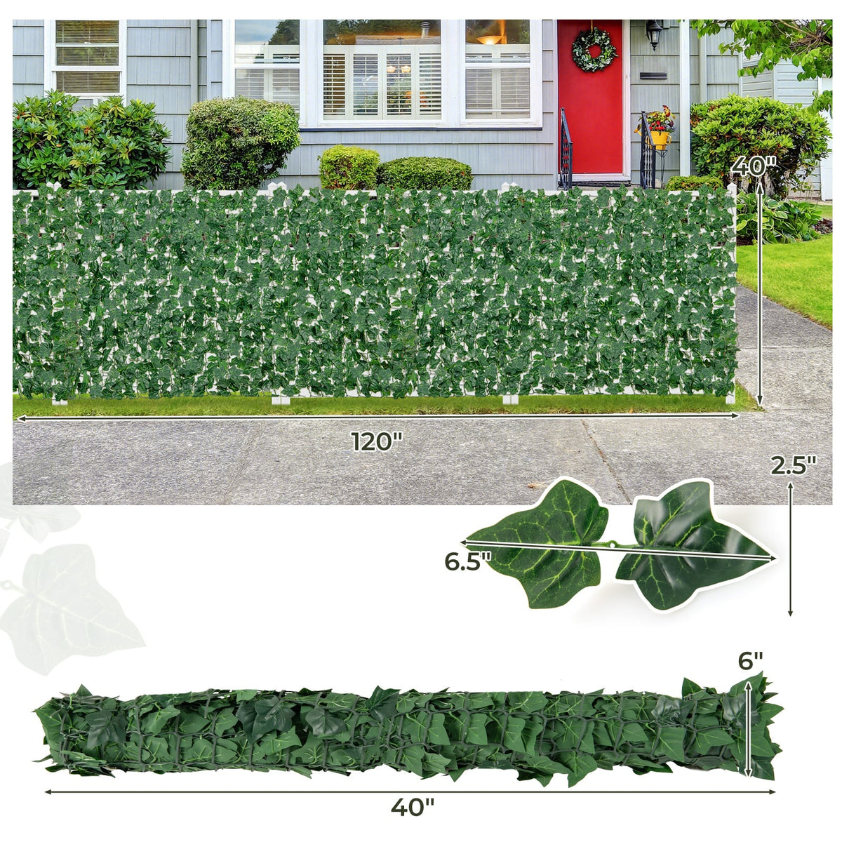 120 x 40 Inch Artificial Ivy Privacy Fence-Artificial Plants-DECOROLALA