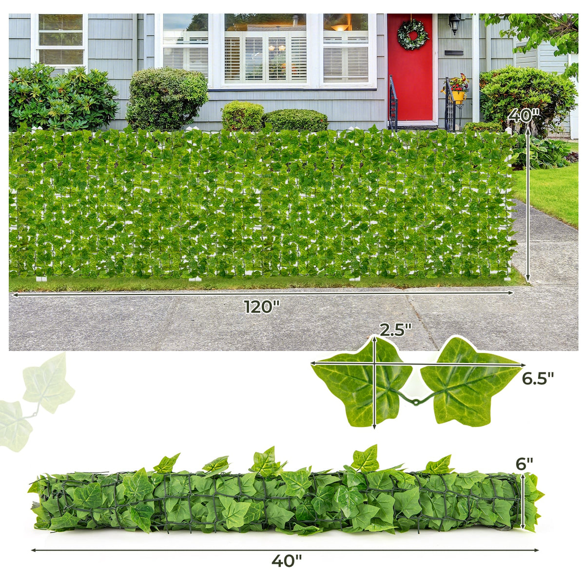 120 x 40 Inch Artificial Ivy Privacy Fence Faux Ivy Vines Covering-Outdoor Privacy Screens-DECOROLALA