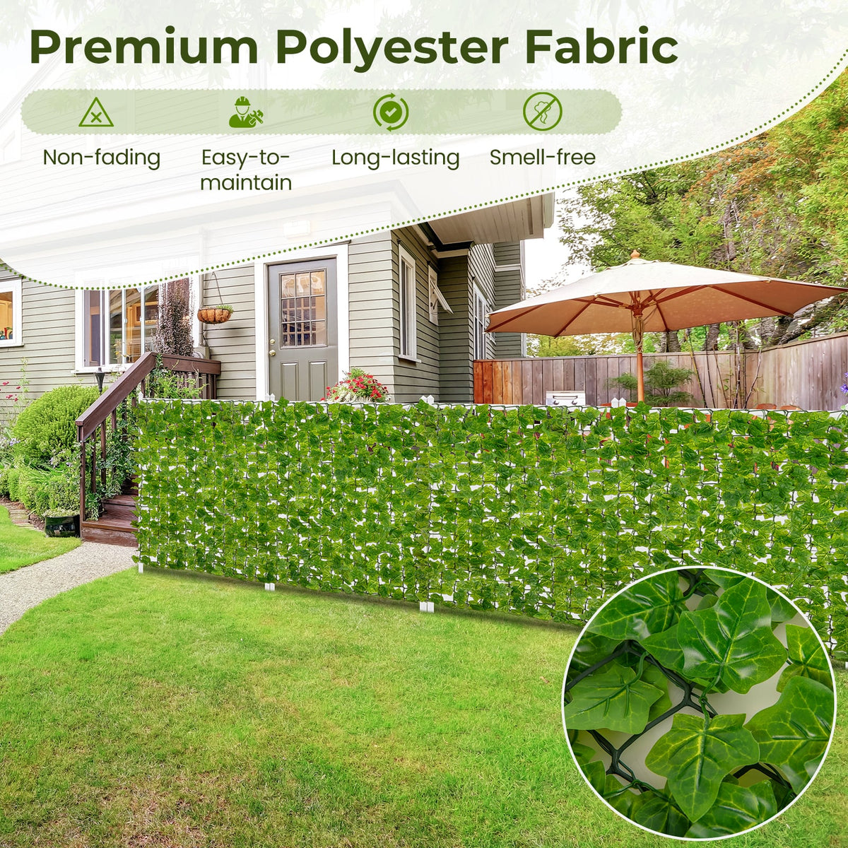 120 x 40 Inch Artificial Ivy Privacy Fence Faux Ivy Vines Covering-Outdoor Privacy Screens-DECOROLALA