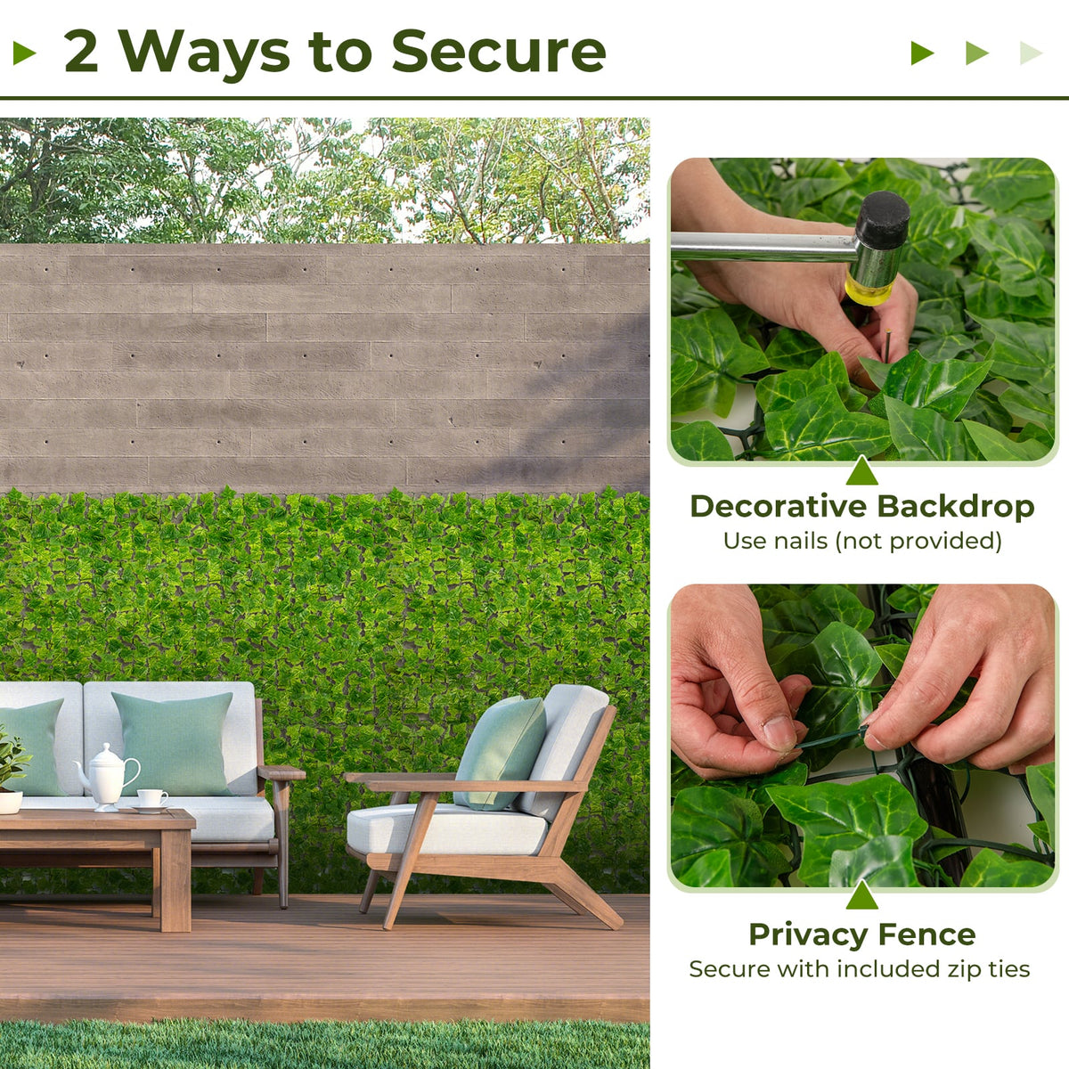 120 x 40 Inch Artificial Ivy Privacy Fence Faux Ivy Vines Covering-Outdoor Privacy Screens-DECOROLALA