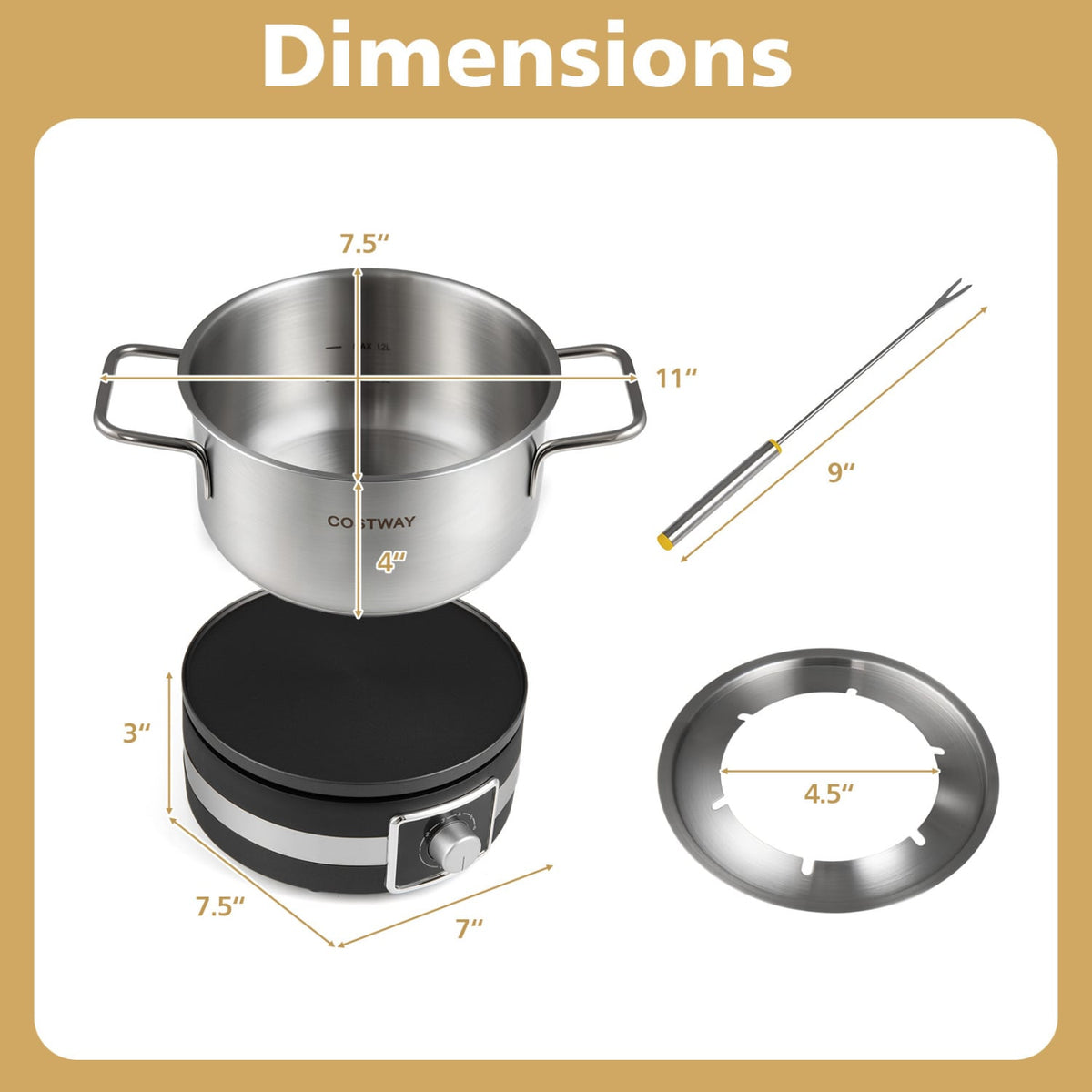 1200W Electric Fondue Pot Set with Removable Stainless Steel Pot and 6 Forks-Small Kitchen Appliances-DECOROLALA