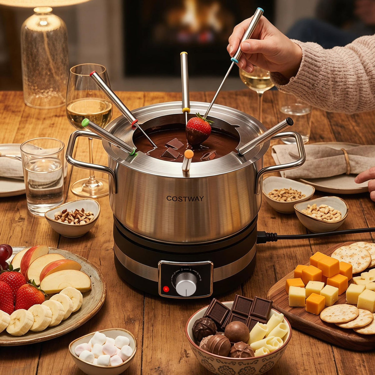 1200W Electric Fondue Pot Set with Removable Stainless Steel Pot and 6 Forks-Small Kitchen Appliances-DECOROLALA