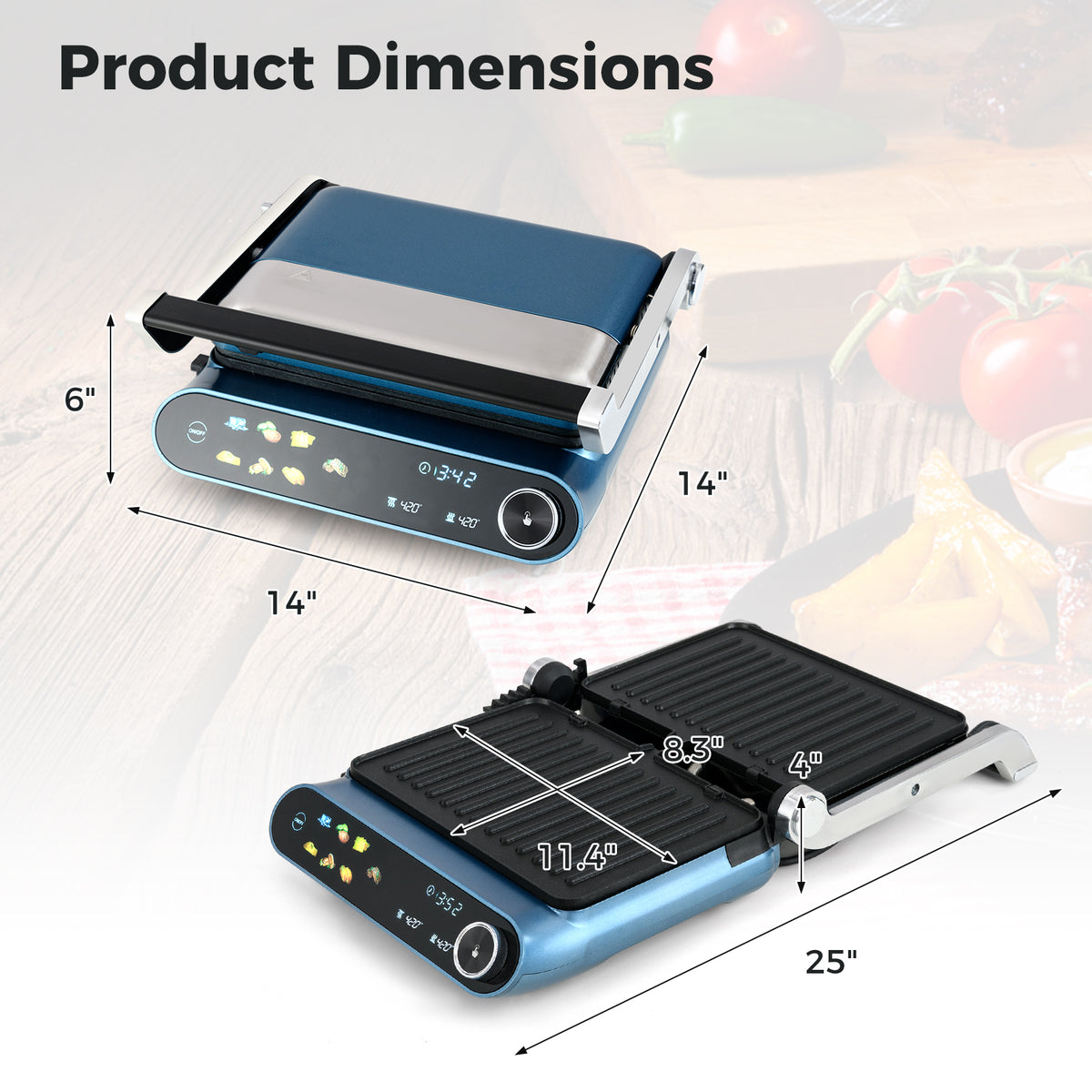 1200W Panini Press Grill with LED Display and 7 Grilling Modes-Blue-Kitchen Appliances-DECOROLALA