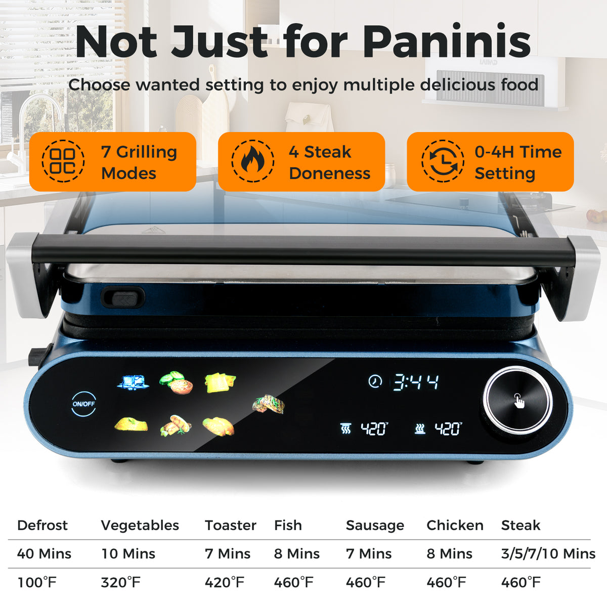 1200W Panini Press Grill with LED Display and 7 Grilling Modes-Blue-Kitchen Appliances-DECOROLALA