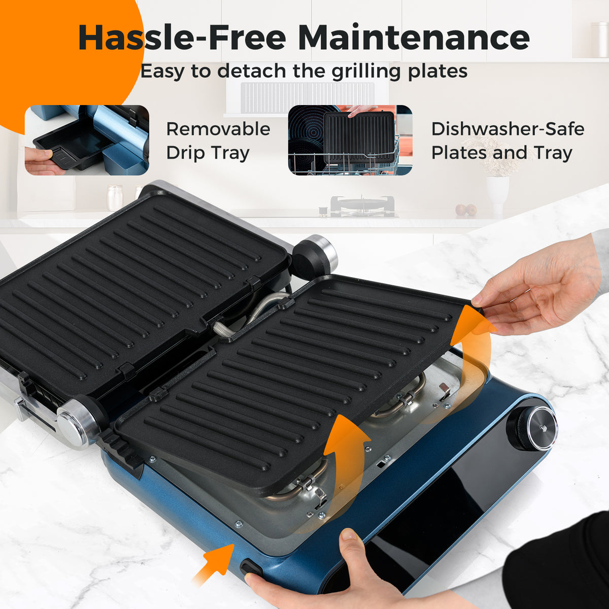 1200W Panini Press Grill with LED Display and 7 Grilling Modes-Blue-Kitchen Appliances-DECOROLALA