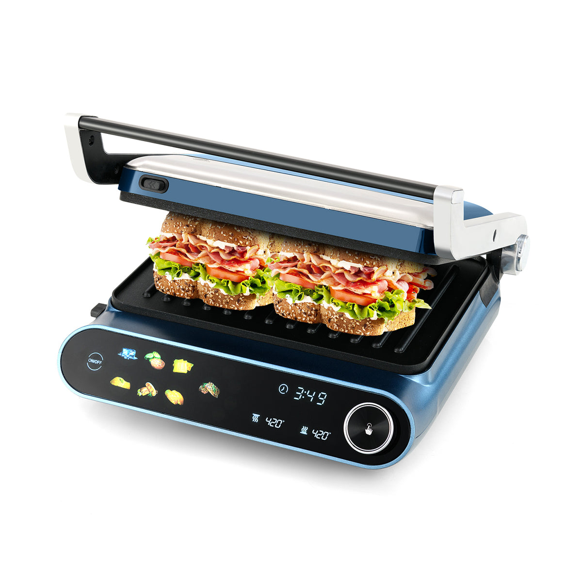 1200W Panini Press Grill with LED Display and 7 Grilling Modes-Blue-Kitchen Appliances-DECOROLALA