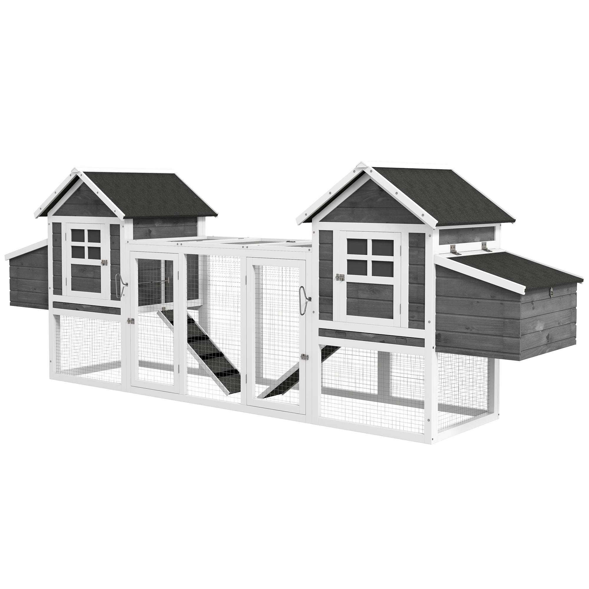 123" Extra Large Chicken Coop Wooden Poultry House Rabbit Hutch Hen Backyard with Run Ramps and Nesting Boxes, Grey-Small Animals-DECOROLALA