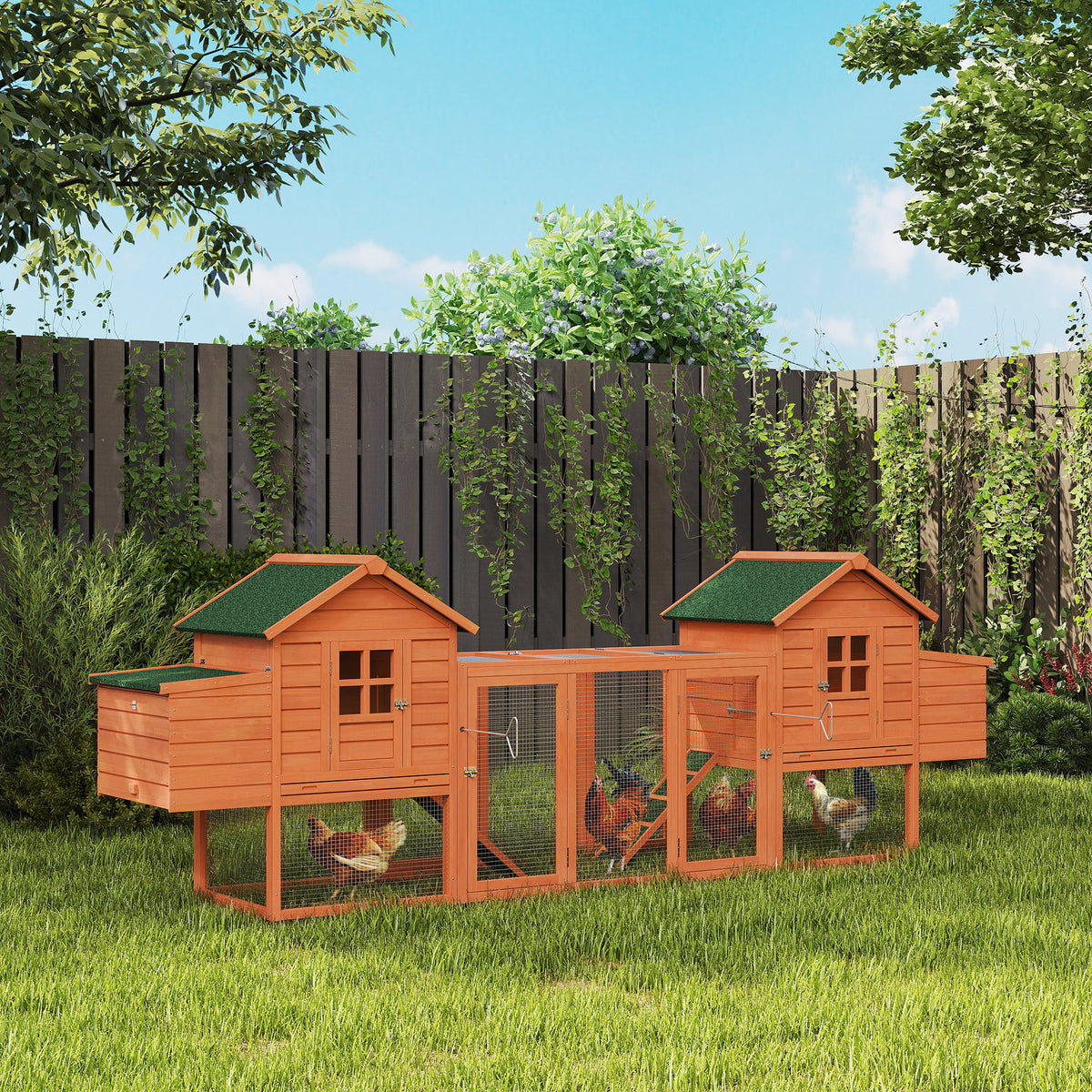 123" Extra Large Wooden Chicken Coop with Run and Nesting Boxes-Small Animals-DECOROLALA