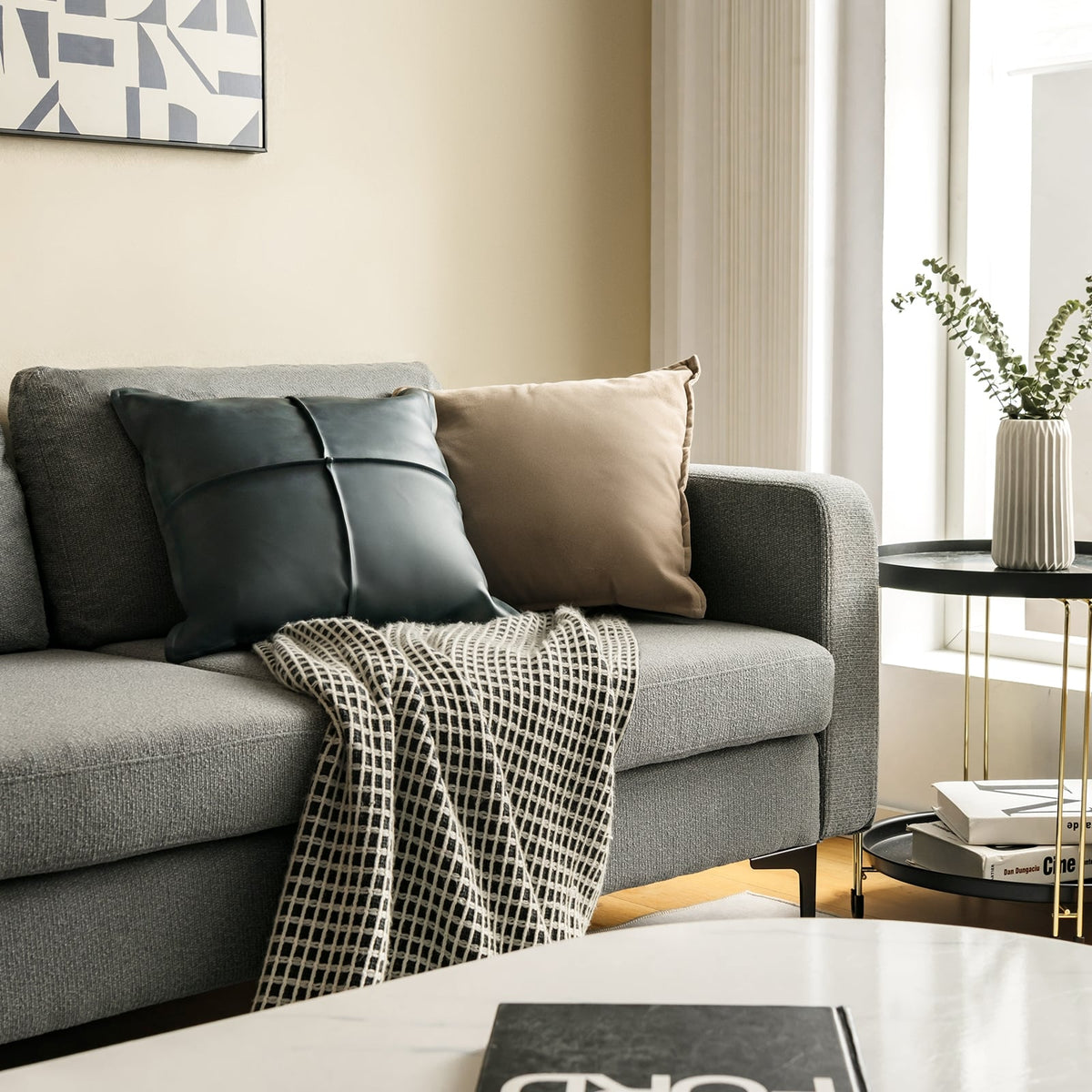 2-Seat Convertible Sectional Sofa with Reversible Ottoman - Dark Gray-Sofas & Loveseats-DECOROLALA