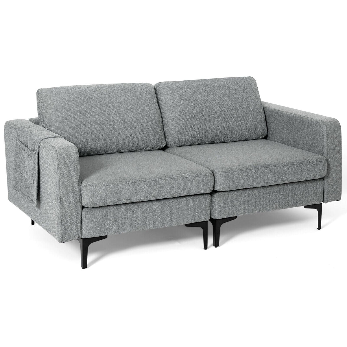 2-Seat Convertible Sectional Sofa with Reversible Ottoman - Dark Gray-Sofas & Loveseats-DECOROLALA