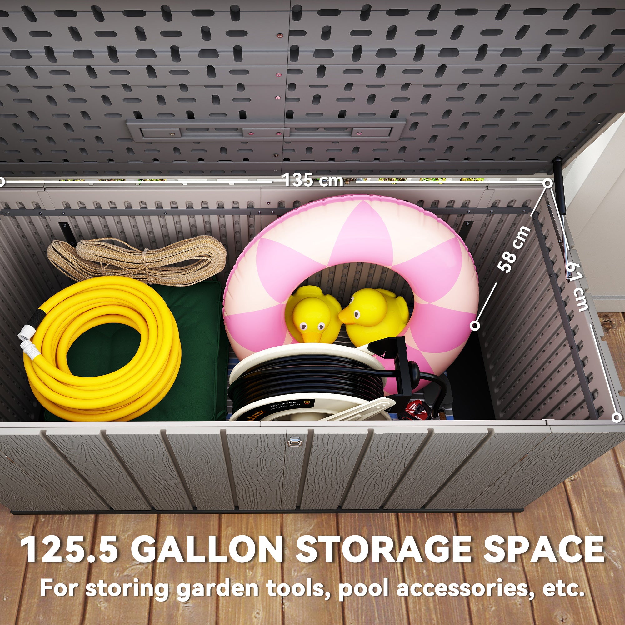 125.5 Gallon Outdoor Storage Deck Box - Grey HDPE-DECOROLALA