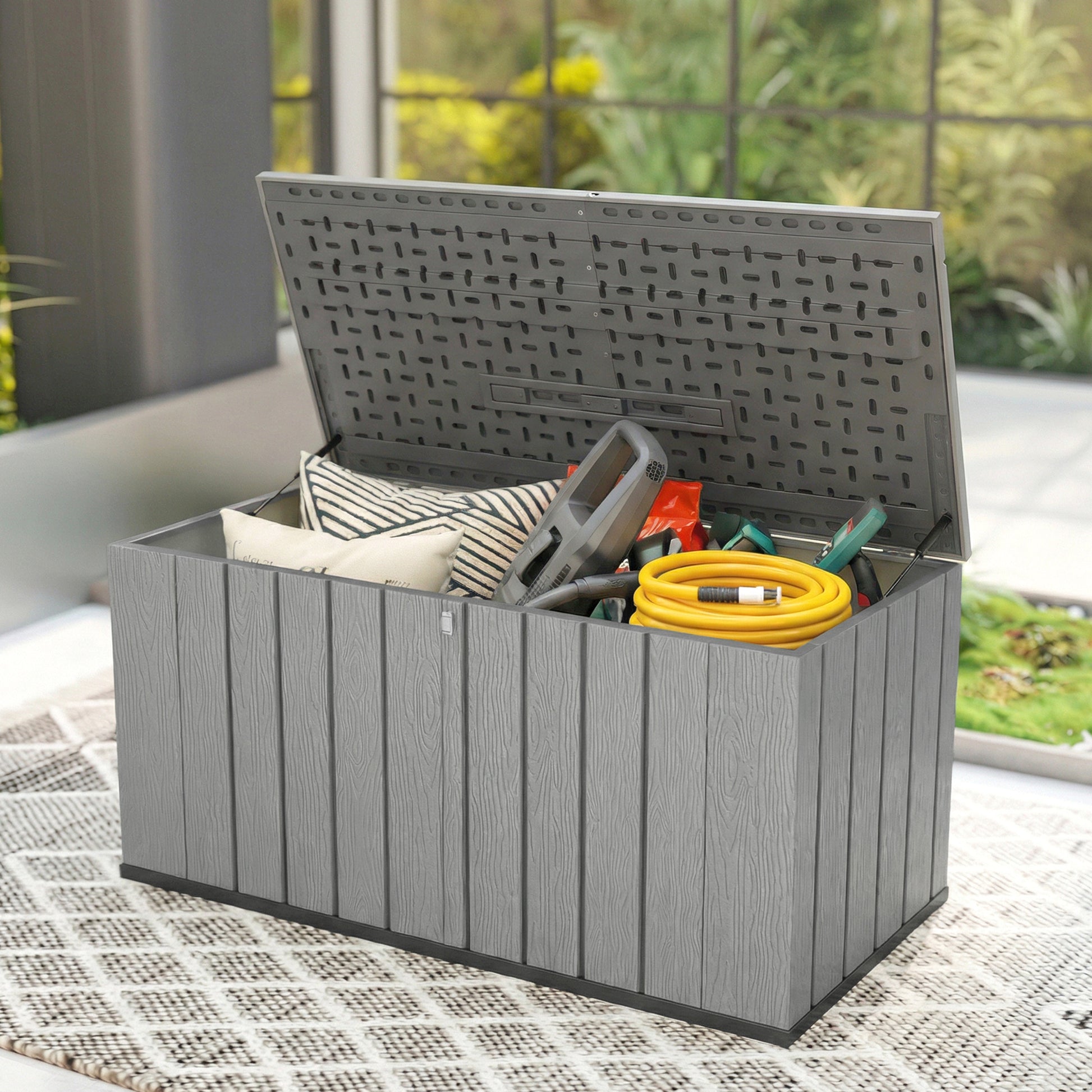 125.5 Gallon Outdoor Storage Deck Box - Grey HDPE-DECOROLALA
