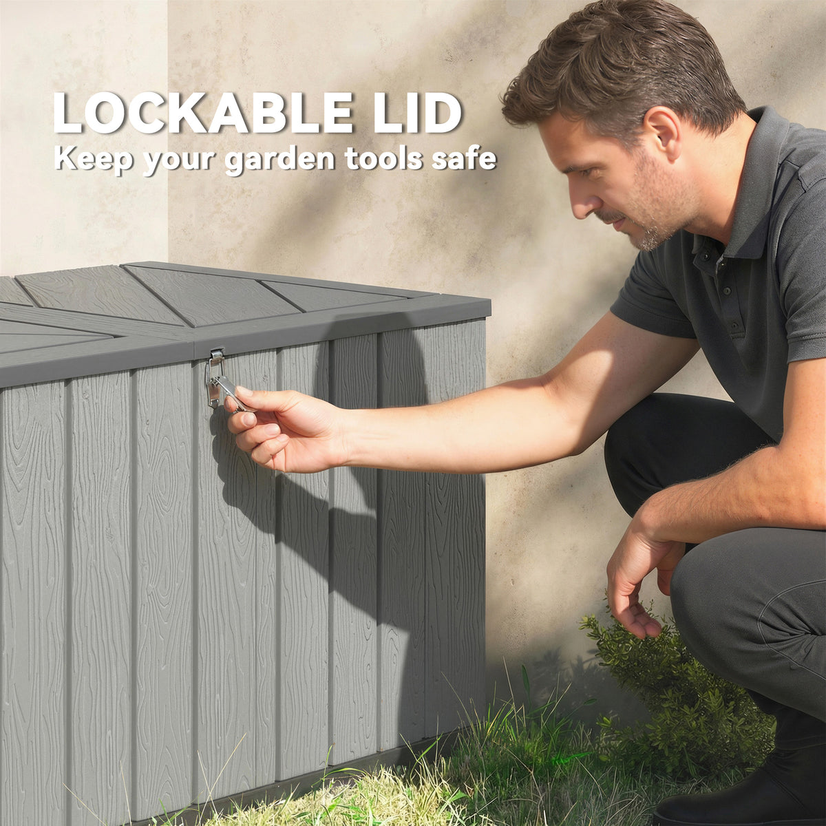 125.5 Gallon Outdoor Storage Deck Box - Lockable Grey HDPE-Outdoor Storage Boxes-DECOROLALA