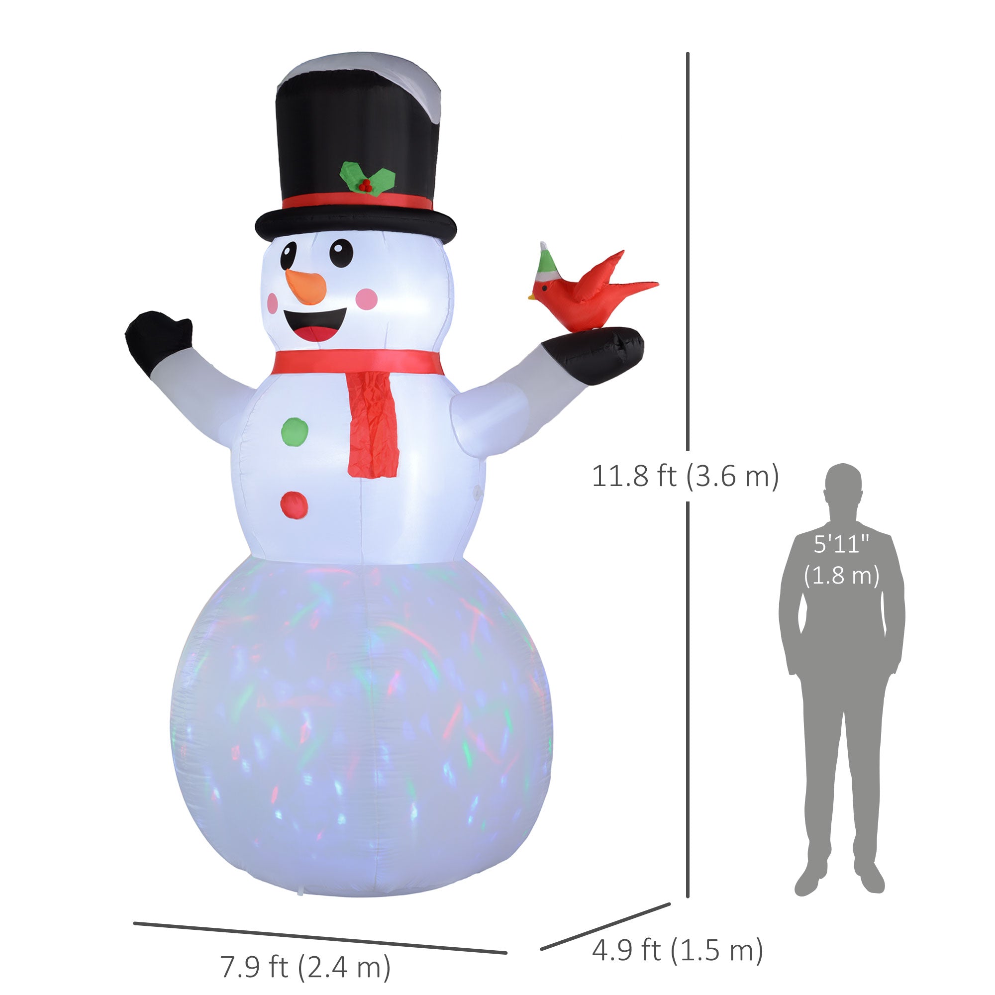 12FT Christmas Inflatable Decorations, Xmas Blow Up Snowman with Rotating Colorful LED Light for Indoor, Outdoor-Home Furnishings > Holiday & Seasonal > Christmas Decorations > Christmas Inflatables-DECOROLALA