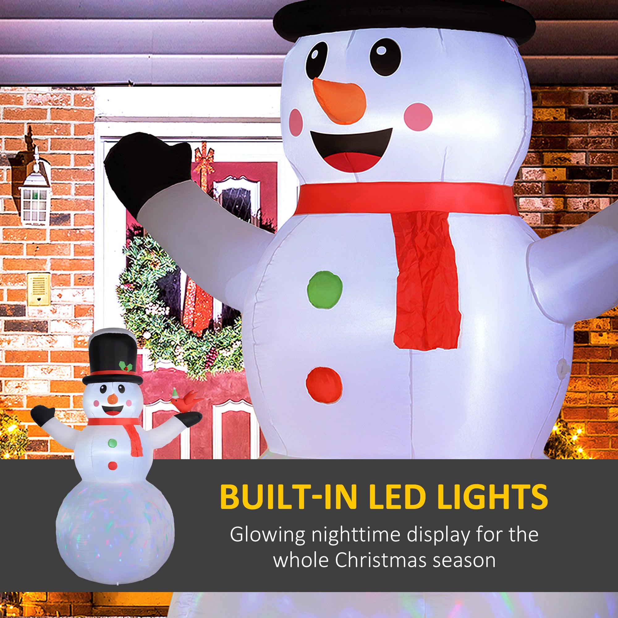 12FT Christmas Inflatable Decorations, Xmas Blow Up Snowman with Rotating Colorful LED Light for Indoor, Outdoor-Home Furnishings > Holiday & Seasonal > Christmas Decorations > Christmas Inflatables-DECOROLALA