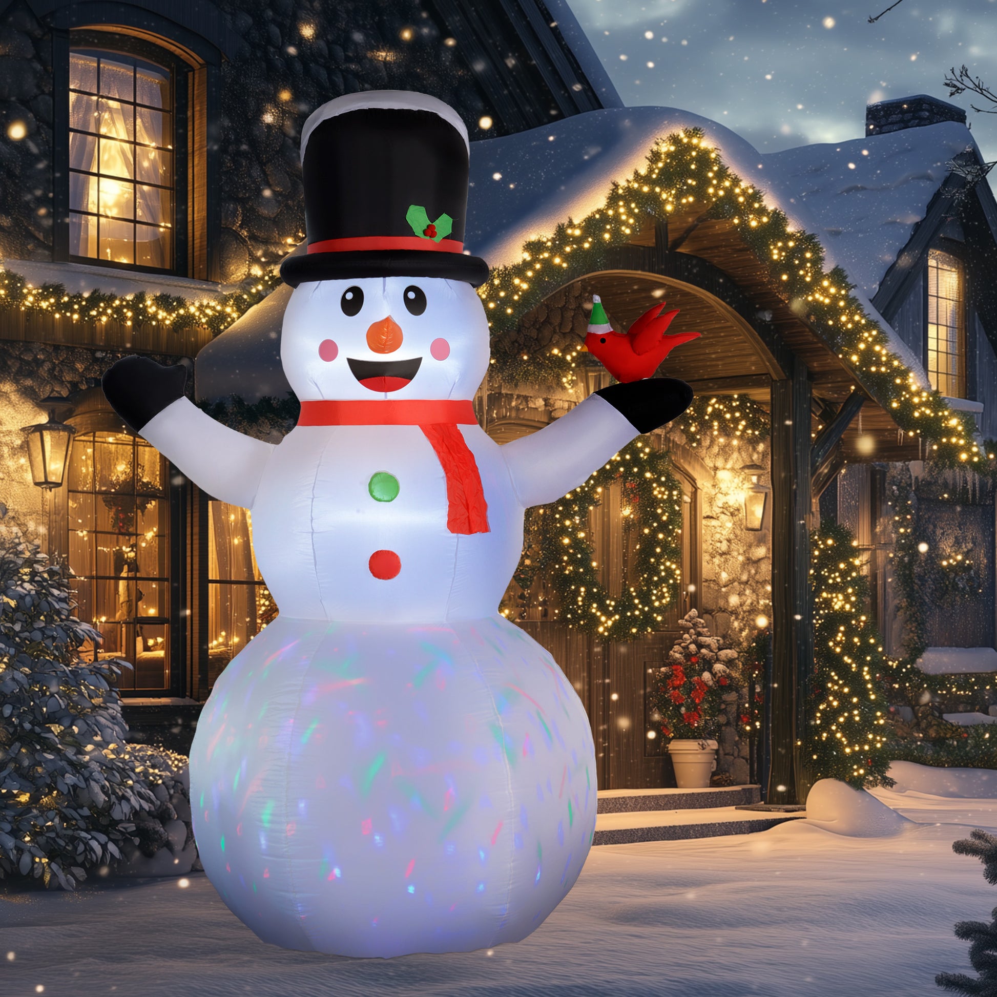 12FT Christmas Inflatable Decorations, Xmas Blow Up Snowman with Rotating Colorful LED Light for Indoor, Outdoor-Home Furnishings > Holiday & Seasonal > Christmas Decorations > Christmas Inflatables-DECOROLALA