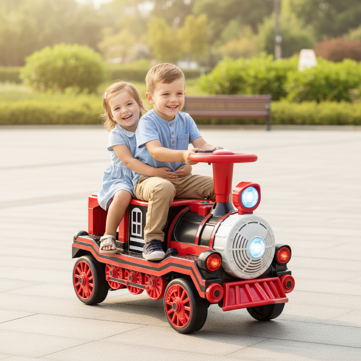 12V 2-Seater Electric Ride-On Train Toy with Removable Chair-Electric Riding Vehicles-DECOROLALA