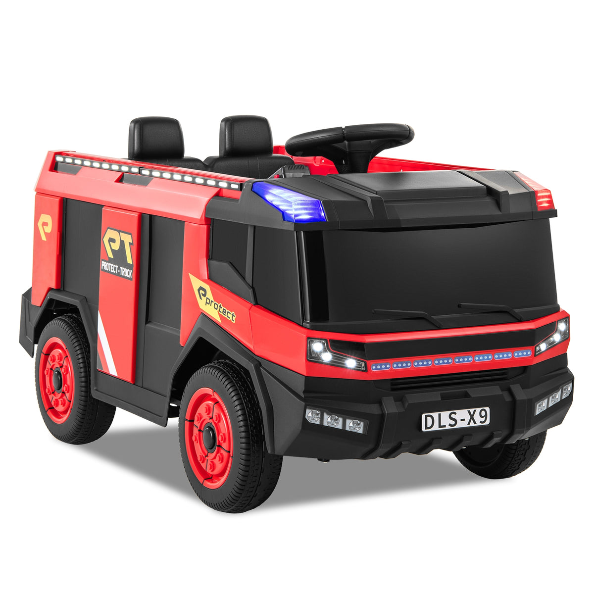 12V 2-Seater Kids Ride-On Fire Truck with Remote Control - Red-Electric Riding Vehicles-DECOROLALA